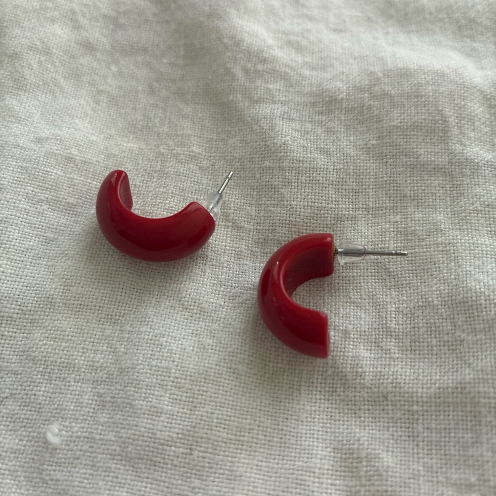 Vintage red enamel hoop earrings